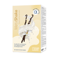 MetaShake Mahlzeitenersatz in Faltschachtel, CoGAP GmbH, für gesunde Ernährung, zeigt die Verpackung und Produktbeschreibung.